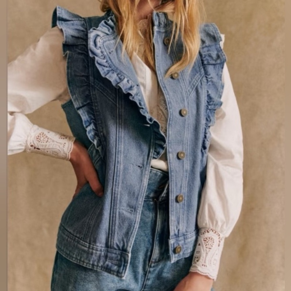 SÉZANE denim Faye ruffle vest